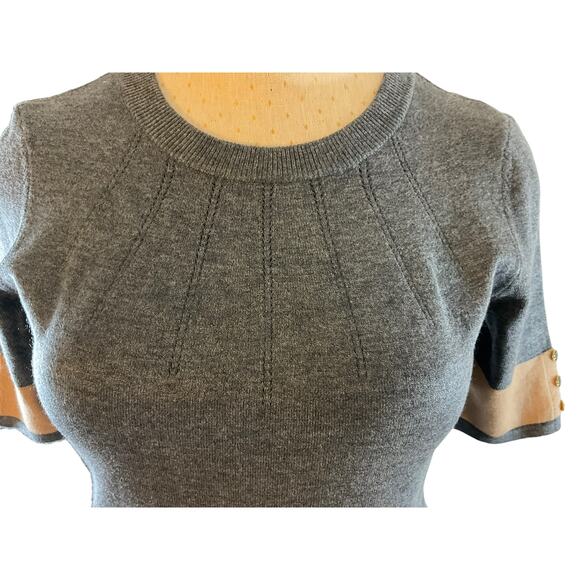 Liz Claiborne Women's Medium Gray Dress Short Sleeve Ribbed Knit Gold Buttons - Picture 9 of 15